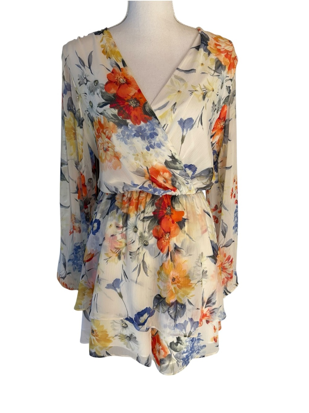 Express White Floral Lightweight Romper. Size L